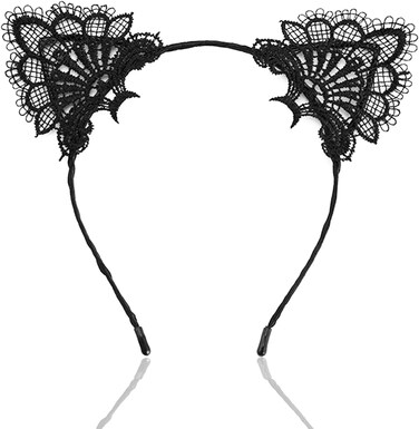 Cat Ears Black Cat Ears Women Cat Ears Headband Lace Cat Ears Headband Halloween Cat Headbands for Women Kitten Ears Small Cat Ears for Halloween Cosplay Costume Party Girls Womens Adult