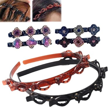 Hairband with Clips, Double Bangs Hairstyle Hairpin Headband, Professional Weave Bangs Clip, Hair Clip Headband, Hair Hoop Headband with Hair Clips Attached, Hairpin Headbands for Women (Mix, 6)