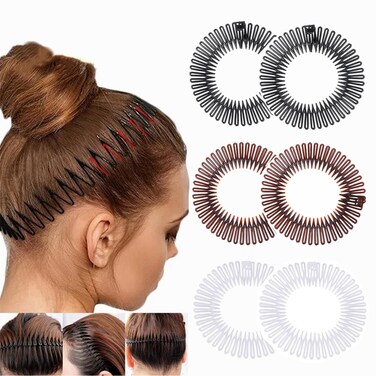6PCS Flexible Plastic Circle Comb Headbands, Full Circular Stretch Comb Hairband, Women's Girls Elastic Hair Bands with Teeth For Travel Makeup Bath For Swimming