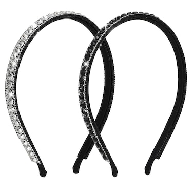 2 Pcs Silver Black Narrow Sparkly Headband for Women Crystal Bling Rhinestone Hair Band Diamond Skinny Hair Hoops Bridal Wedding Fashion Birthday Holiday Accessory Hair Styling Clips