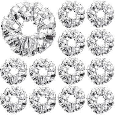Lyrow 12 Pack Mirror Disco Sequin Hair Scrunchies Metallic Silver Hair Accessories for 80s 90s Birthday Western Bridal Shower Bachelorette New Year(Silver)