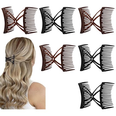Stretchy Magic Hair Comb Clips for Women 6Pcs Accessories Elastic Double Hair Comb for Thick Hair Non Slip Decorative Bandette Hair Decorations Adjustive Fashion Vintage Hairstyle for Girls