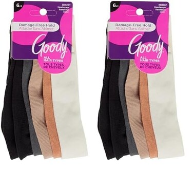 Goody Ouchless Jersey Fabric Headwraps, Wide Cloth Headbands, Neutral Colors, For Women and Men,6 Ct (Pack of 2)