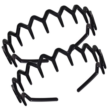 2 Pcs Zig Zag Headband, Plastic Headbands with Tooth, Sharks Teeth Headband, Wavy Comb Hairband for Women Men Girls Thin Thick Hair, No Slip Hairbands, Washing Face Makeup Accessories (Black)