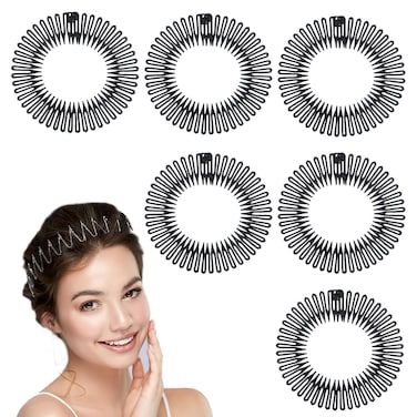 6 Pcs Flexible Plastic Full Circle Hair Comb, Circular Stretch Combs Headband, Teeth Headbands, Tooth Hairband Holder for Wedding Birthday Women Girls Hair Accessories (Black)