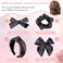 5 Pcs Plaid Headband with Hair Knotted Scrunchies Bow, Plaid Headbands for Women, Christmas Hair Bows Set, Padded Headband, Holiday Headband, Christmas Hair Clips Accessories for Girls (Black)