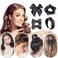 5 Pcs Plaid Headband with Hair Knotted Scrunchies Bow, Plaid Headbands for Women, Christmas Hair Bows Set, Padded Headband, Holiday Headband, Christmas Hair Clips Accessories for Girls (Black)