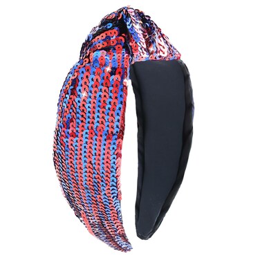 4th of July Headbands - 4th of July Sequin Knotted Headbands for Women Girls Red Blue Hairband Sparkly Wide Hair Bands Glitter Headband Patriotic Hair Accessories
