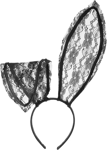 Lace Bunny Ears Headband Black Sexy Bunny Ears HairBand Rabbit Ears Headband, Bunny Costume Hair Accessory for Women for Party Cosplay Masquerade