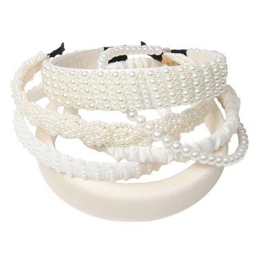 6PK Pearl Headbands for Women Slim and Wide Pearl Hair Band Cute Pearl Headband Set for Girls Beige Solid Wide Headbands Pearl Hair Accessories