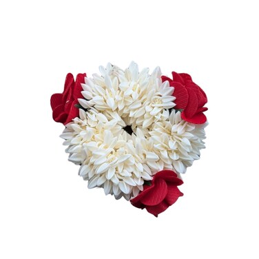 Traditional Indian Hair accessories Small White Gajra with rose Artificial Flower Jewelry Handmade Veni tiara For Women Party Wear bridal mehndi Hair Bun (1 pc) (White &amp; Red)