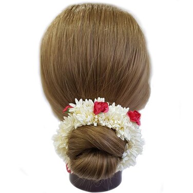 Traditional Indian Hair accessories White with Artificial Flower Jewelry Handmade For Women Party Wear bridal mehndi Hair Bun (1 pc)