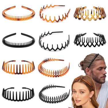 Zig Zag Headbands for Women Men Girls Non Slip Plastic Head Bands for Women's Hair Black Hair Band Hair Accessories Wavy Headband 10Pcs