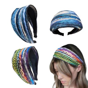 2PCS Handmade Boho Fabric Wide Headbands For Women Woolen Headband For Women Knit Headbands Women Hair Winter (MIX)