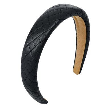 WOVOWOVO 1.37 Inch Leather Headbands for Women Headband Wide Padded Head Band No Slip Fashion Hair Band Thick Hair Hoops Hair Accessories Hairbands for Girls (Black)