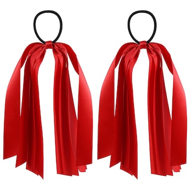 Red Ribbon Hair Ties Cheer Long Tassel Elastic Hairbands Handmade Girls Women Ponytail Holder Hair Accessories for Holiday Party