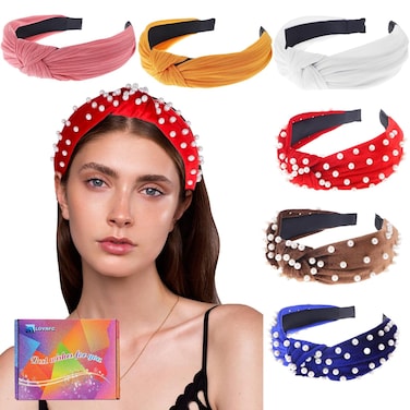 LOVNFC Womens Headbands, 6Pcs Knotted Head Bands No Slip Fashion for women Girls Wide Top Knot Turban Hair Bands Velvet Hair Hoops Hairband (red blue brown)