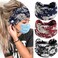Boho Button Headband Wide Knotted Hairbands Stretch Nurse Headbands Women Head Wraps Workout Ear Saver Hair Band Leopard Turban Headwear Yoga Hair Accessories for Women 3 Pcs (Set I)