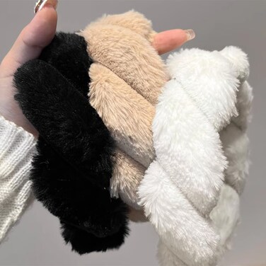 Springtime 3pcs Rabbit Fur Headbands for Women Girls Unique Faux Furry Hair Headband Soft Luxury Headwear Warm Hair Accessories