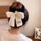 Fuzzy Scrunchies Big Bow Hair Bands Soft Black White Elastic Hair Ties for Thick Thin Hair Cute Stretchy Hair Rope Kawaii Faux Fur Fluffy Hair Ponytail Holders Hair Accessories for Women Girls