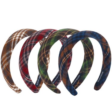 4Pcs Padded Headbands for Women Girls Cute Thick Plaid Hairbands Adult Set Green Navy Blue Brown Red Skincare Hair Hoop Wide Non Slip Soft Headwear Cloth Bulk Fashion Accessories Makeup Christmas Gift