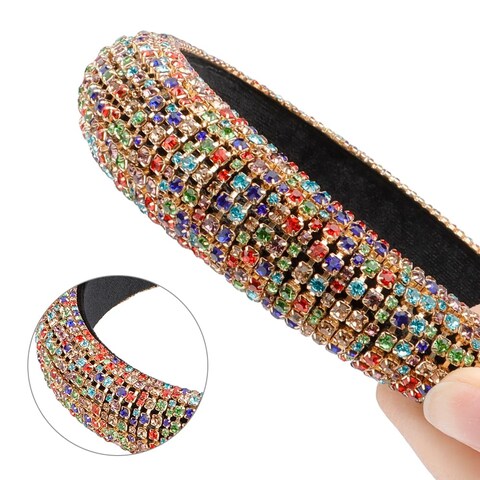 Rhinestone Headband Women Fashion Handmade Colorful Headband Crystal Diamond Bling Headbands Padded Headband Glitter Beaded Jeweled Hairband Sparkle Hair Accessories