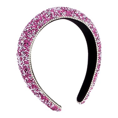 Rhinestone Headband Women Fashion Handmade Hot Pink Headband Crystal Diamond Bling Headbands Hair Hoops Padded Headband Glitter Beaded Jeweled Hairband Sparkle Hair Accessories