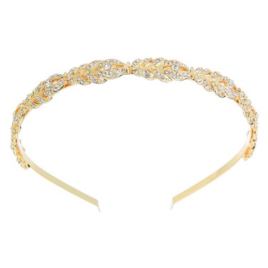 Rhinestone Headband Flower Design Crystal Wedding Bridal Bridesmaids Hairband Headpieces Simple Design Daily hair accessories (Gold)