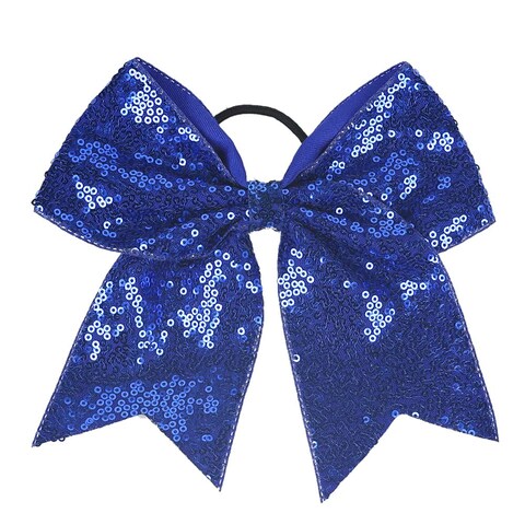 Nishine 4 PACK 8&quot; Girls Large Sequin Cheer Bows Teens Elastic Ponytail Holder Hair Bows Women Hair Band (Sapphire Pack)