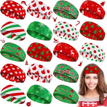 18 Pieces Christmas Headbands for Women Christmas Hair Accessories Christmas Candy Twisted Head Wrap Elastic Turban Headbands Sports Sweat Wicking Headband Wide Knot Hair Bands Gifts for Girls Kids