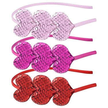 Pack of 3 Valentine's Day Heart Headband Sequin Love Hair Band Hoops,Glitter Heart Hair Accessoires for Girls Women Valentine's Day Wedding Birthday Christmas Party Costumes (Red Pink and Rose Red)