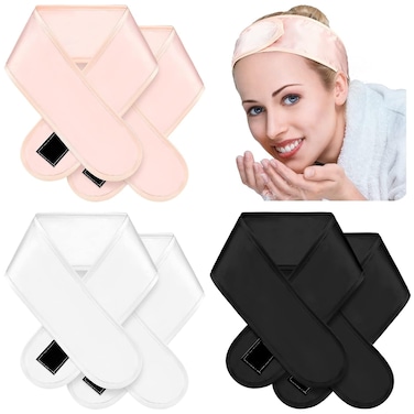 Janinka 6 Pcs Silk Satin Hair Wrap Headbands for Women - Spa, Makeup, Shower, Sleeping, Skincare, Yoga, Sports, Facial Mask, Lightweight, Pink, Black, White