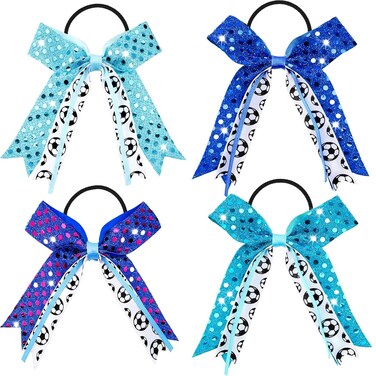 Janinka 8 Pcs Soccer Hair Bow Sequin Soccer Hair Ties Girls Soccer Hair Accessories Sport Ponytail Holders Hair Bands for Women Players, Coaches, and Teams