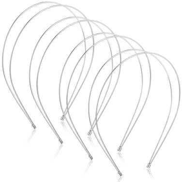 Syhood 4 Pieces Metal Double Layer Headbands Row Wire Headband for Women Wedding Hair Band Elastic Metal Hairband(Round,Silver)