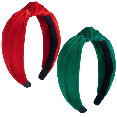 2Pcs Velvet Knotted Hairband for Women Christmas Headbands for Women Green Red Velvet Headbands for Women Girls Fashion Headbands for Christmas Valentine&rsquo;s Day