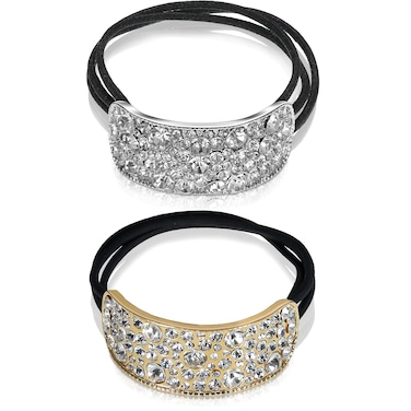 Diamond Ponytail Holder 2 Pcs Elastic Rhinestone Hair Accessories Gold Silver Ponytail Cuff Stretchy Glitter Hair Ties Fancy Decorative Hair Ties Elegant Hair Bands Scrunchies for Women