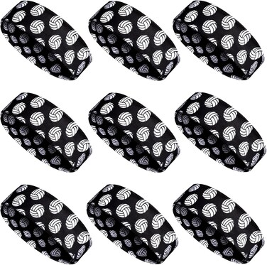WILLBOND 9 Pieces Volleyball Headbands for Women Adjustable Elastic Headbands Non Slip for Adults Volleyball Gym Exercises Hair Accessories