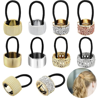 Waydress 8 Pieces Hair Tie Cuffs, Rhinestone Ponytail Holder Elastic Hair Tie Band Gothic Hair Accessories for Women Girls, High Ponytail Holders for Hair (Gold, Silver)