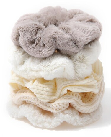 5 PCS Furry Scrunchies -Elastic Hair Scrunchies Fur Hair Ties Ponytail Holder Hair Bands Fuzzy Hair Accessories for Women and Girls(White)