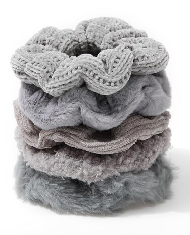 5 PCS Furry Scrunchies -Elastic Hair Scrunchies Fur Hair Ties Ponytail Holder Hair Bands Fuzzy Hair Accessories for Women and Girls(Grey)