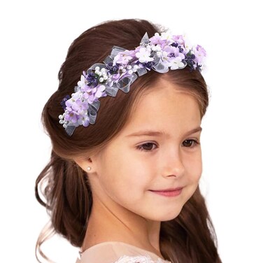 Campsis Girls Headpiece Flower Headbands Pearl Communion Hair Accessories Crystal Girls Birthday Photography Hair Band for Women and Girls(Purple)