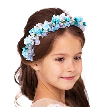 Campsis Girls Headpiece Flower Headbands Pearl Communion Hair Accessories Crystal Girls Birthday Photography Hair Band for Women and Girls(Blue)