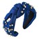 Football Knotted Headband Pearl Rhinestone Game Day Headbands for Women Top Knot Beaded Jeweled Headband Wide Twist Sports Fan Hairband Football Hair Accessories Royal Blue