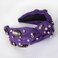Football Knotted Headband Pearl Rhinestone Jeweled Headbands for Women Cute Wide Beaded Embellished Headband Game Day Decorative Hairband for Football Moms Purple-1