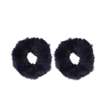 Small Fuzzy Fur Scrunchies Furry Pony Holder - Set of 2- Navy