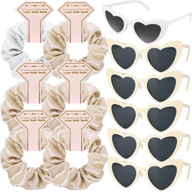 Satin Bridesmaid Scrunchies Bachelorette Hair Ties Set of 6 sunglasses Bridal Shower No Damage Hairties ideas Gift for Wedding Party Favors Bridesmaid Proposal Gifts (White&amp;Champagne)
