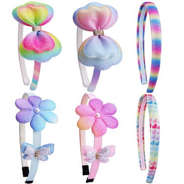 Glitter Headbands for Girls Butterfly Sparkly Hair Bands with Teeth Bows Flower Sequin Hairband for Toddler Girl(6pcs)
