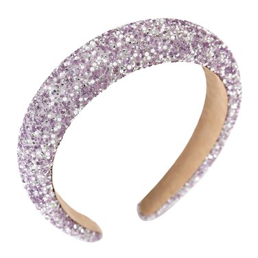 Pearl Rhinestone Women Headband Fashion Bling Beaded Crystal Diamond Headband Glitter Bejeweled Padded Hairband Holiday Girls Headpiece Sparkle Hair Accessories C-Purple