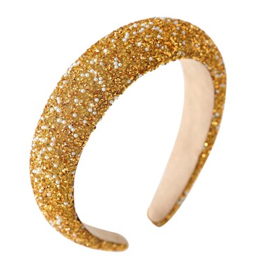 Pearl Rhinestone Women Headband Fashion Bling Beaded Crystal Diamond Headband Glitter Bejeweled Padded Hairband Holiday Girls Headpiece Sparkle Hair Accessories C-Gold