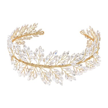 Oriamour Silver Wedding Headbands Crystal Bridal Headpieces For Women Wide Bridal Headbands (Gold)